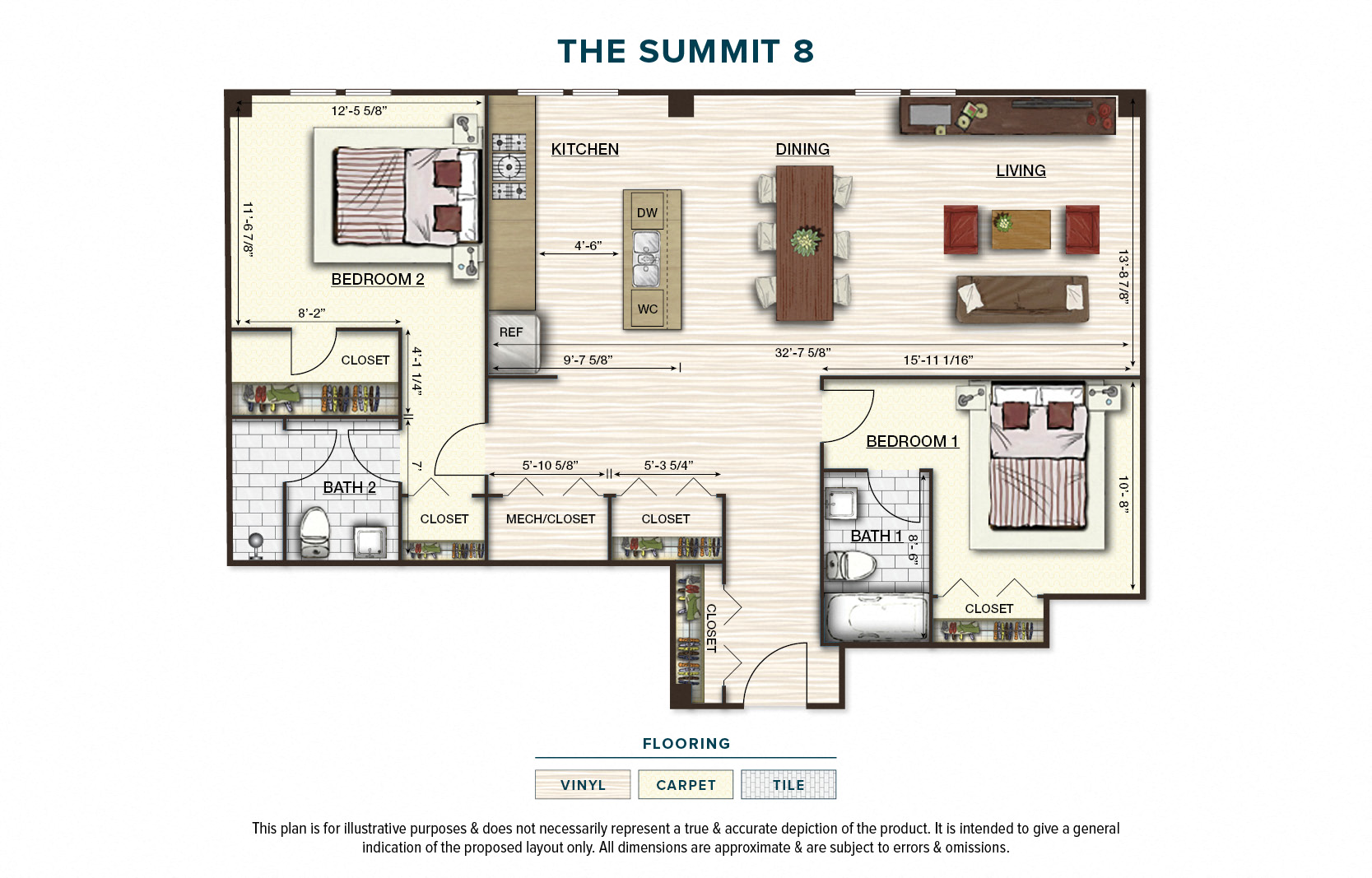 Floor plan for 2 beds, 2 baths, 1220 sqft
